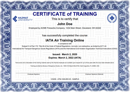 hazmat shipping certification